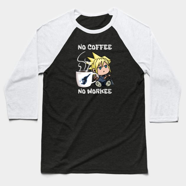 Chibi Cloud Coffee Kawaii Final Fantasy 7 Cloud Strife Baseball T-Shirt by Gamers Utopia